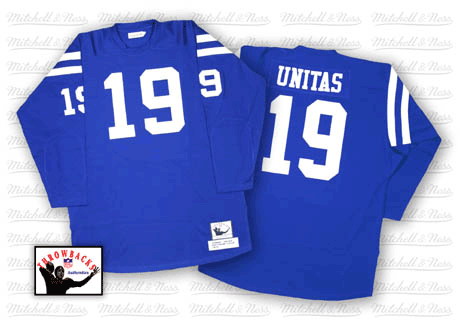 Men's Authentic Johnny Unitas Mitchell and Ness Jersey Royal Blue Home - #19 Throwback NFL Indianapolis Colts